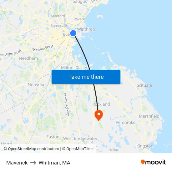 Maverick to Whitman, MA map