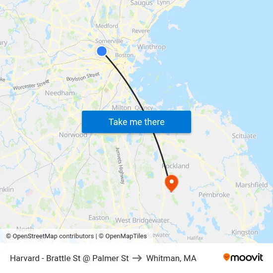 Harvard - Brattle St @ Palmer St to Whitman, MA map