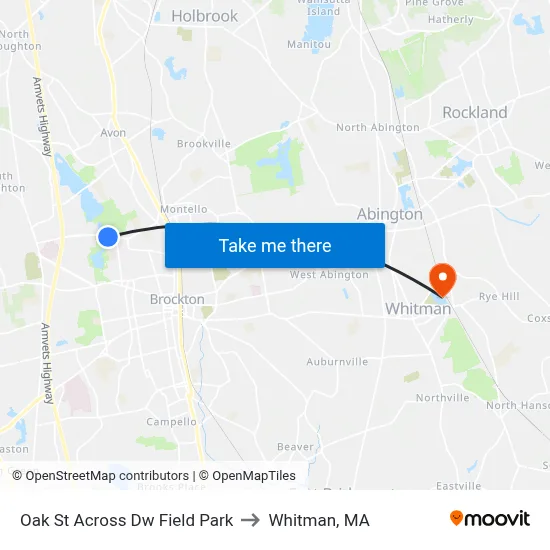 Oak St Across Dw Field Park to Whitman, MA map