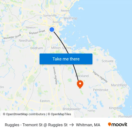 Ruggles - Tremont St @ Ruggles St to Whitman, MA map