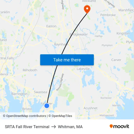 SRTA Fall River Terminal to Whitman, MA map