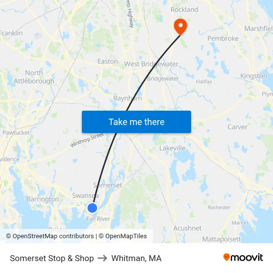 Somerset Stop & Shop to Whitman, MA map