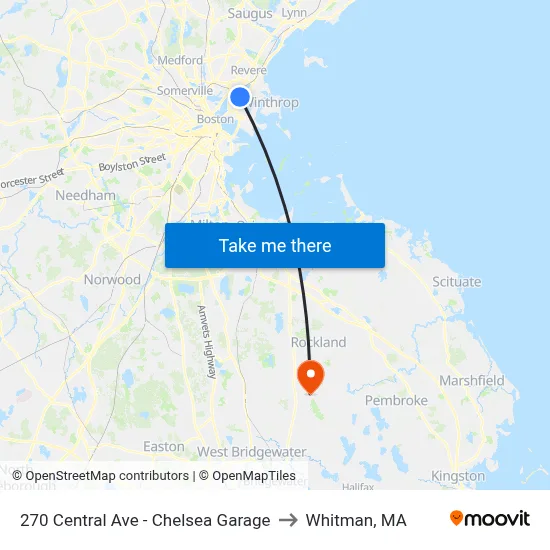 270 Central Ave - Chelsea Garage to Whitman, MA map