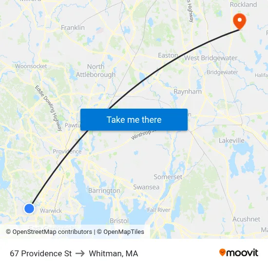 67 Providence St to Whitman, MA map