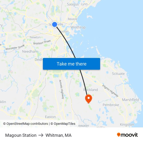 Magoun Station to Whitman, MA map
