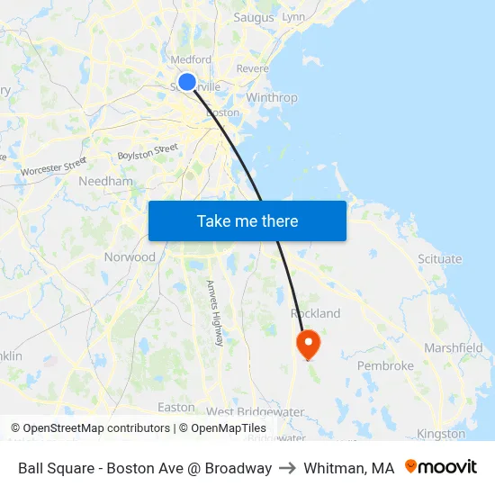 Ball Square - Boston Ave @ Broadway to Whitman, MA map