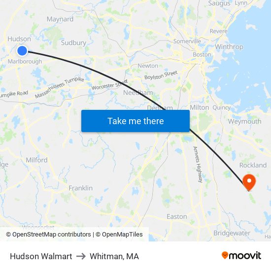 Hudson Walmart to Whitman, MA map