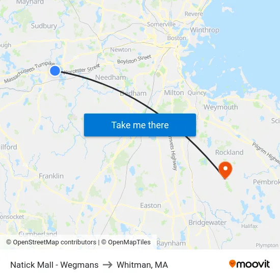 Natick Mall - Wegmans to Whitman, MA map