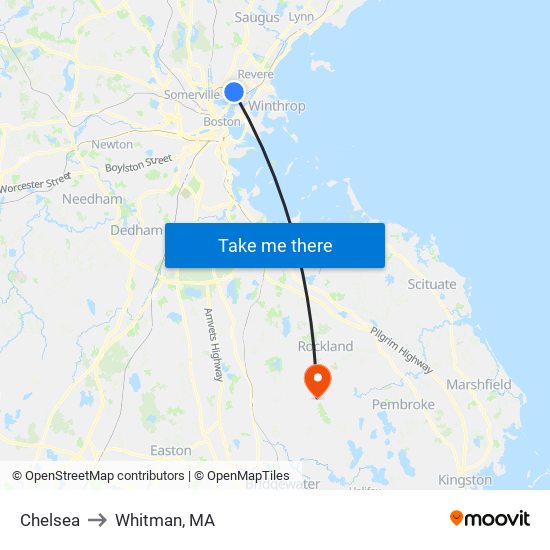 Chelsea to Whitman, MA map