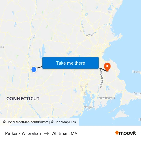 Parker / Wilbraham to Whitman, MA map