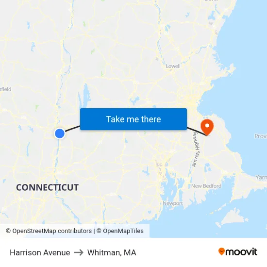 Harrison Avenue to Whitman, MA map