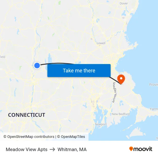 Meadow View Apts to Whitman, MA map