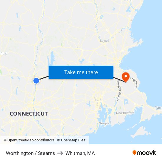 Worthington / Stearns to Whitman, MA map