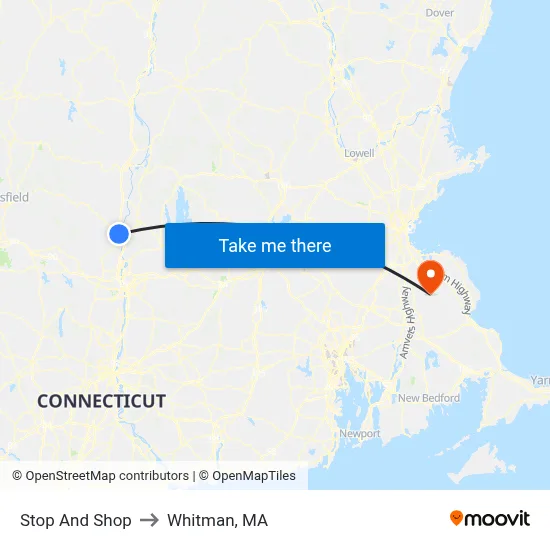 Stop And Shop to Whitman, MA map