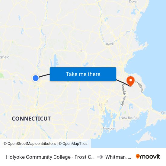 Holyoke Community College - Frost Circle to Whitman, MA map