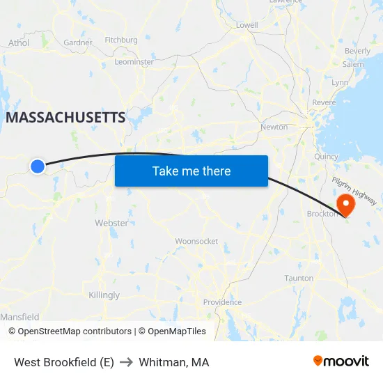 West Brookfield (E) to Whitman, MA map
