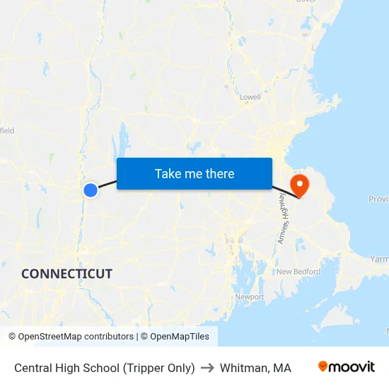 Central High School (Tripper Only) to Whitman, MA map