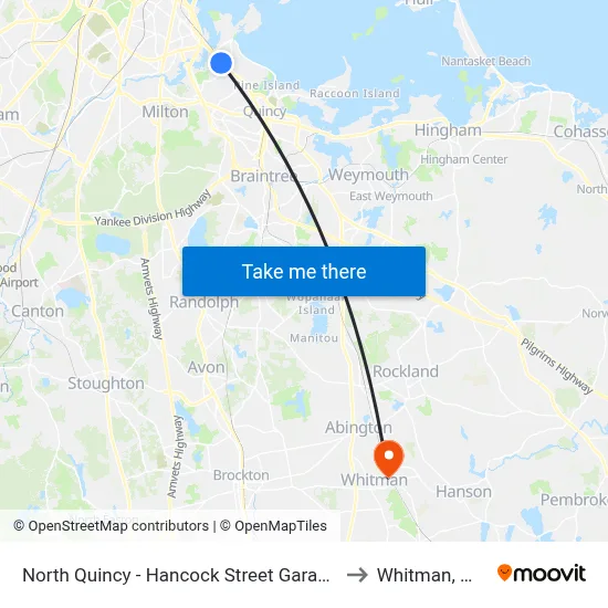 North Quincy - Hancock Street Garage to Whitman, MA map