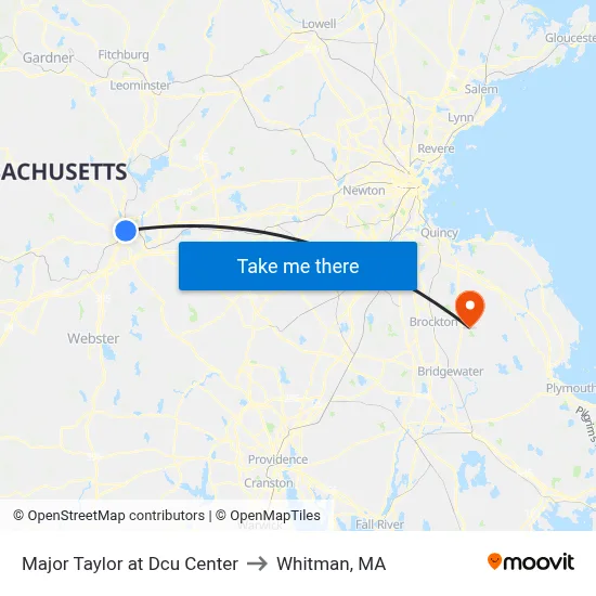 Major Taylor at Dcu Center to Whitman, MA map
