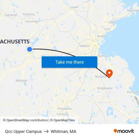 Qcc Upper Campus to Whitman, MA map
