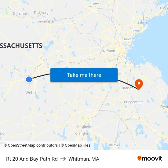 Rt 20 And Bay Path Rd to Whitman, MA map