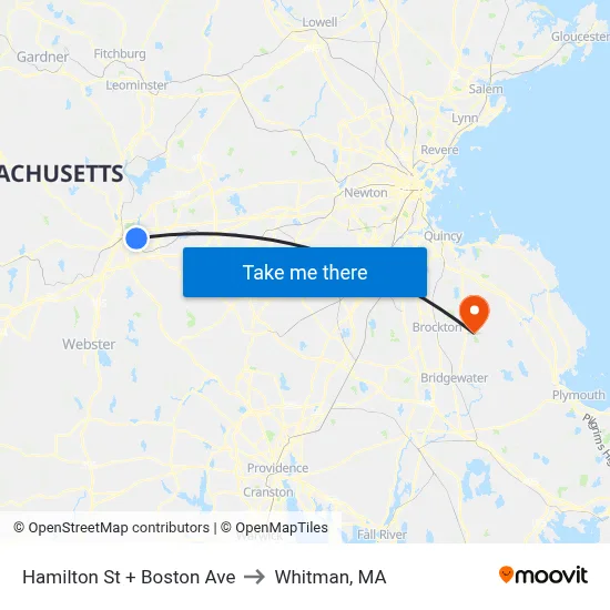 Hamilton St + Boston Ave to Whitman, MA map