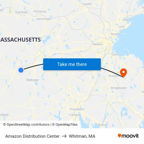Amazon Distribution Center to Whitman, MA map