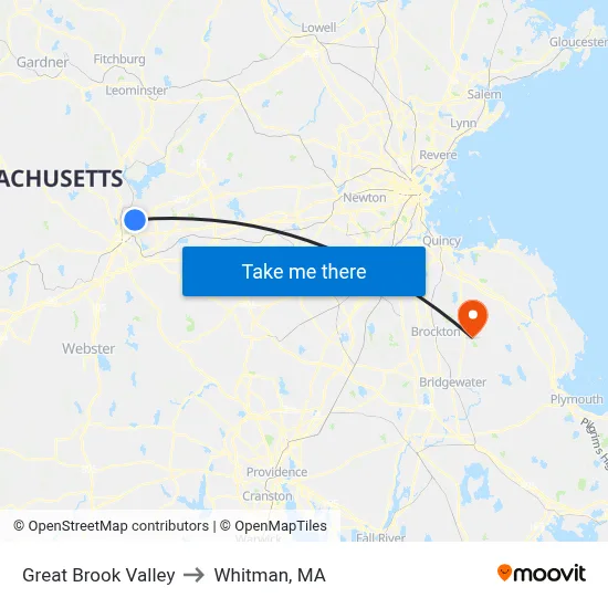 Great Brook Valley to Whitman, MA map