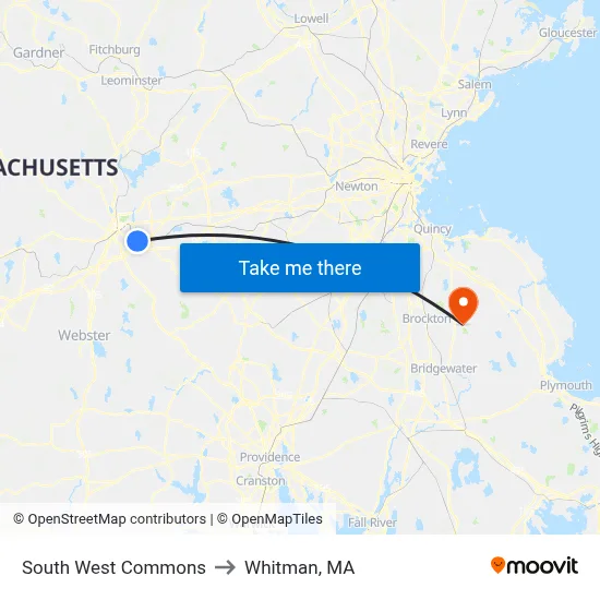 South West Commons to Whitman, MA map