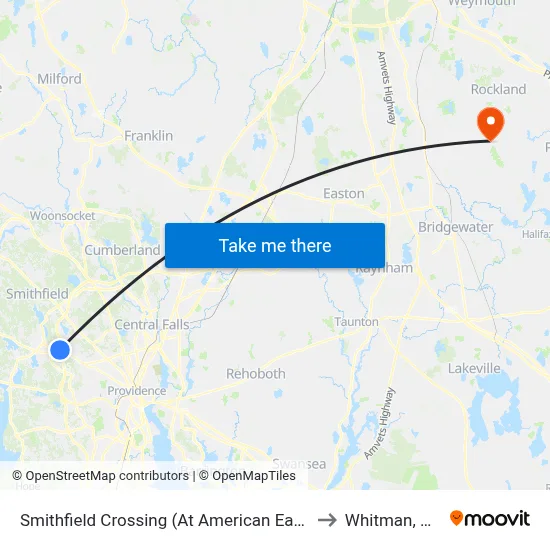 Smithfield Crossing (At American Eagle) to Whitman, MA map