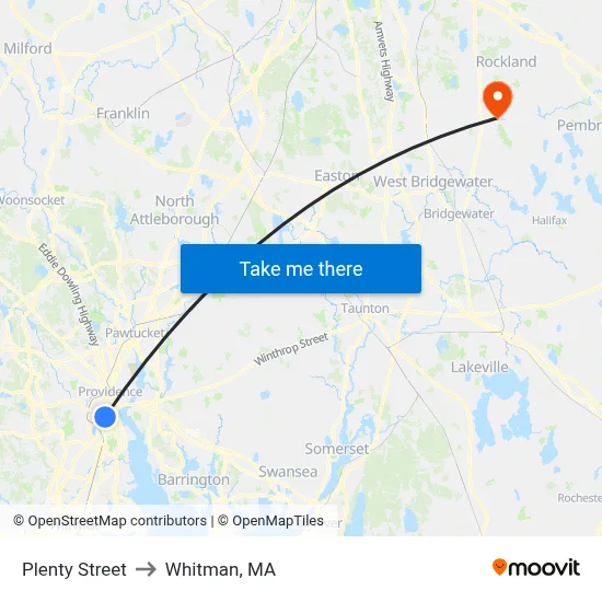 Plenty Street to Whitman, MA map