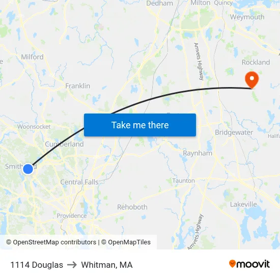 1114 Douglas to Whitman, MA map