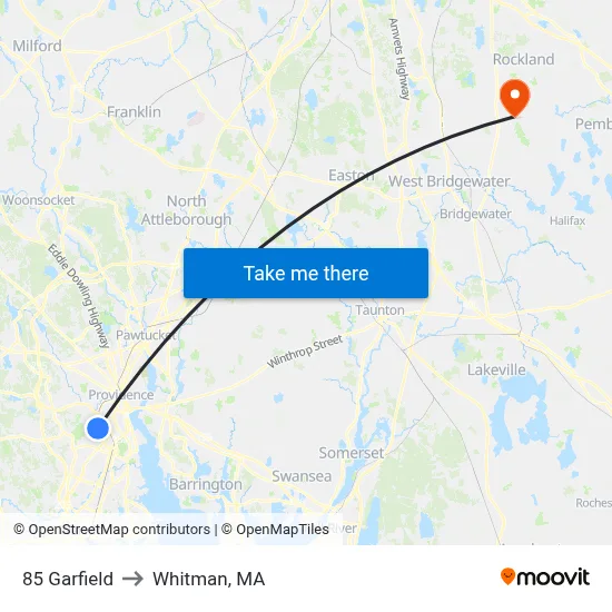 85 Garfield to Whitman, MA map