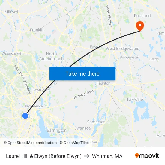 Laurel Hill & Elwyn (Before Elwyn) to Whitman, MA map