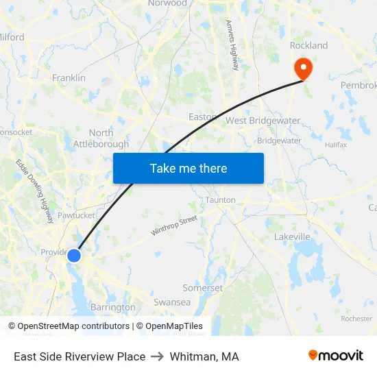East Side Riverview Place to Whitman, MA map