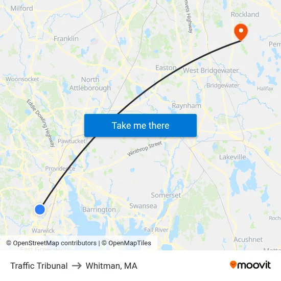 Traffic Tribunal to Whitman, MA map