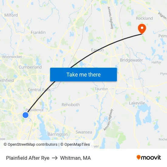 Plainfield After Rye to Whitman, MA map
