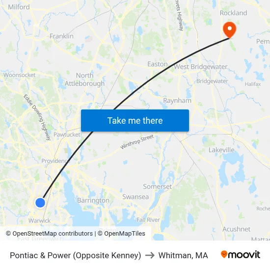 Pontiac & Power (Opposite Kenney) to Whitman, MA map