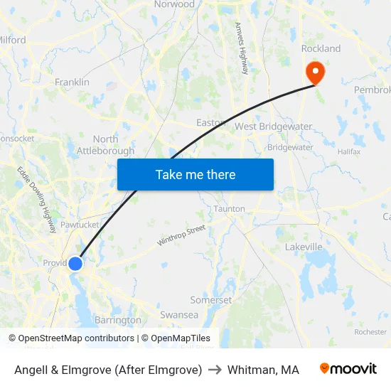 Angell & Elmgrove (After Elmgrove) to Whitman, MA map