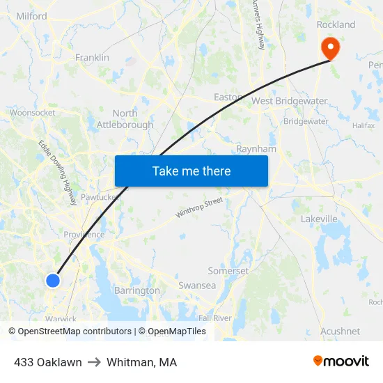 433 Oaklawn to Whitman, MA map