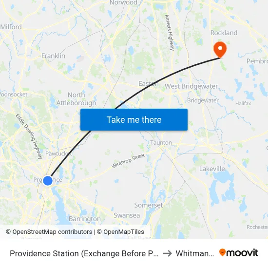 Providence Station (Exchange Before Park Row W) to Whitman, MA map