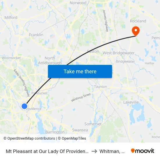 Mt Pleasant at Our Lady Of Providence to Whitman, MA map