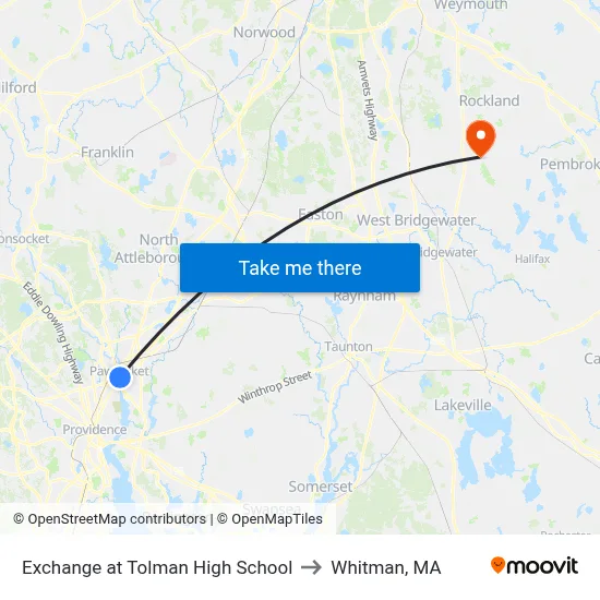 Exchange at Tolman High School to Whitman, MA map