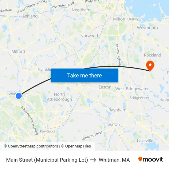 Main Street (Municipal Parking Lot) to Whitman, MA map