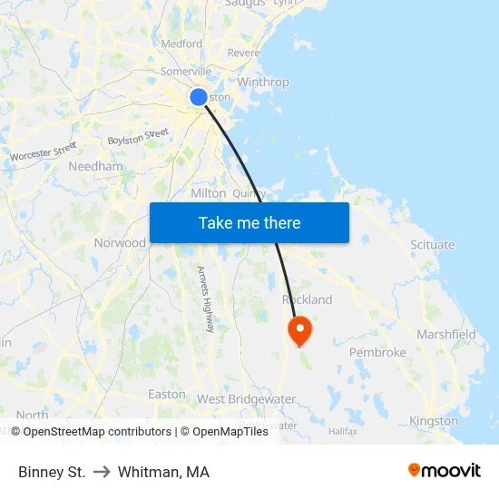 Binney St. to Whitman, MA map