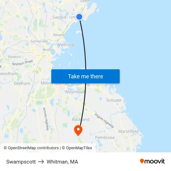 Swampscott to Whitman, MA map