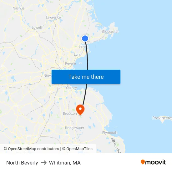 North Beverly to Whitman, MA map