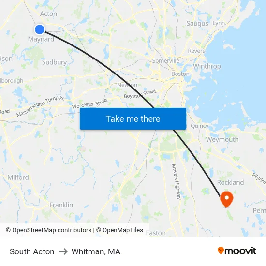 South Acton to Whitman, MA map
