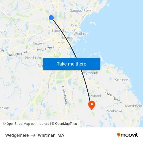 Wedgemere to Whitman, MA map