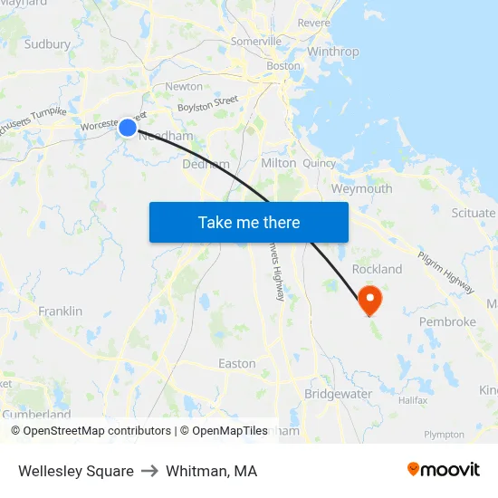 Wellesley Square to Whitman, MA map